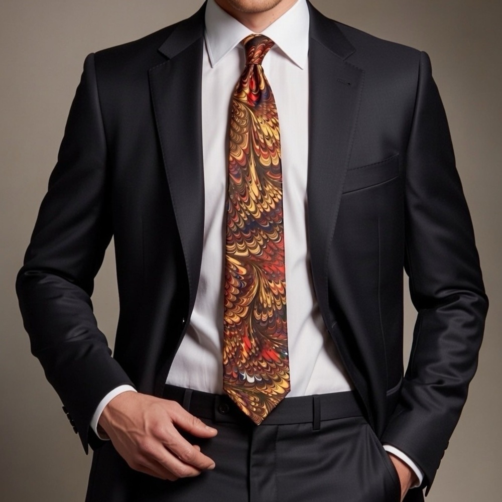 Jill Wagoner Hand Marbeled Silk Multicolor Tie